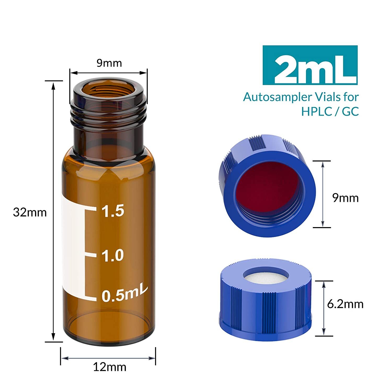 4000pcs HPLC Autosampler Amber 2mL Glass Vials 9mm Screw Caps Lab Smple Bottles