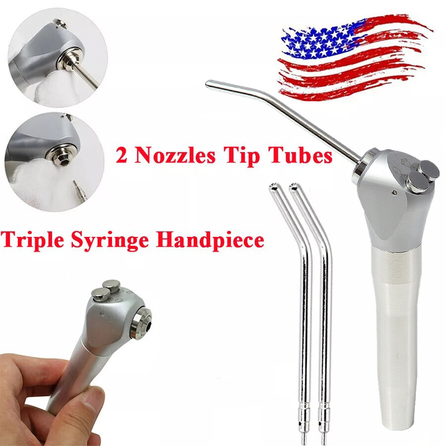 Dental Air Water Spray Triple 3 Way Syringe Handpiece With 2 Nozzle Tip Tube