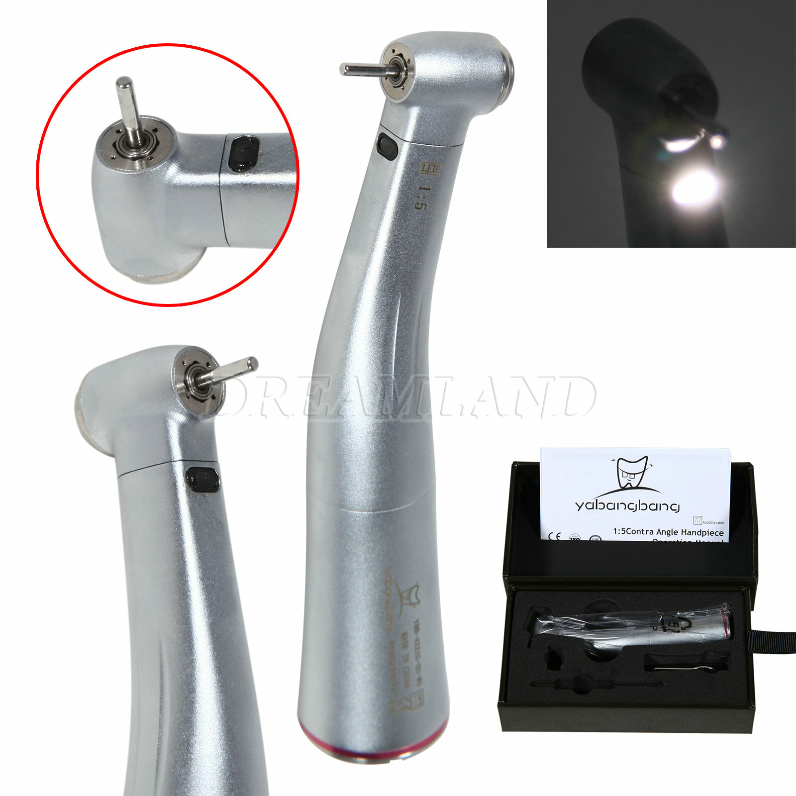 Fit LED Brushless Electric Micro Motor / Dental 1:5 increase LED Contra angle wk