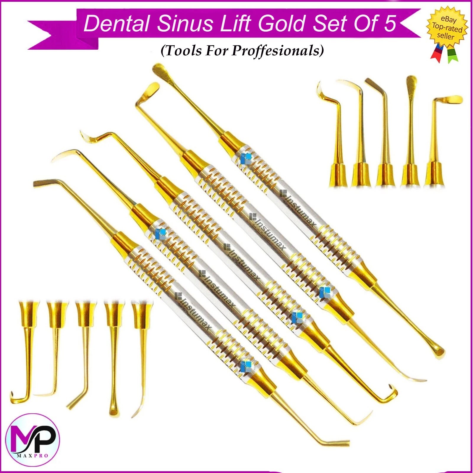 Dental Gold Sinus Elevators Set – 5 Implant Lift & Augmentation Tools