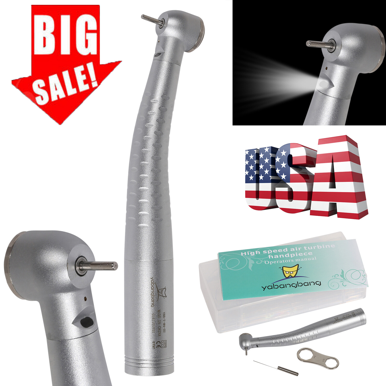 YD6 Dental Fiber Optic High Speed Handpiece 4/6 Hole LED Quick Coupler Swivel