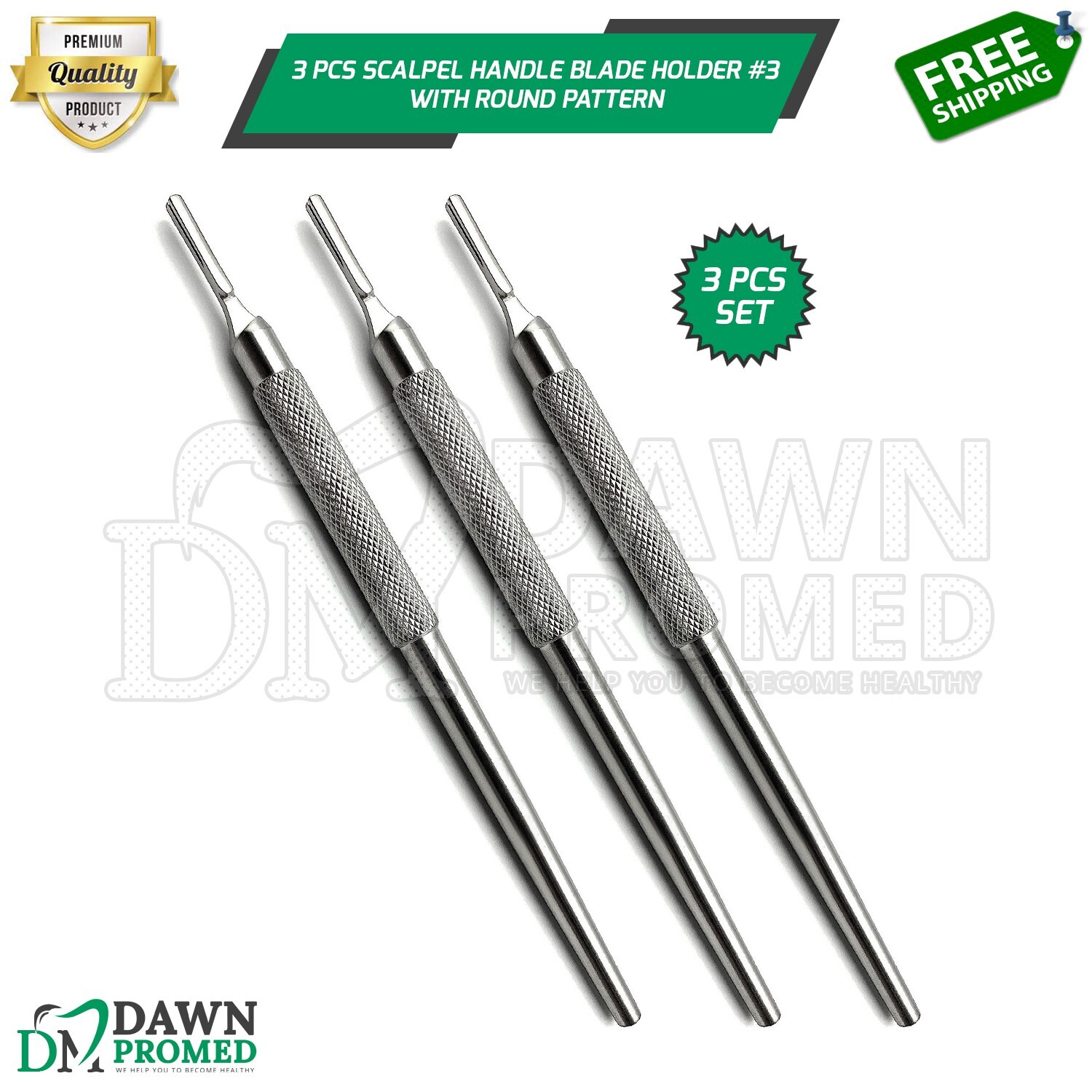 3 Pcs Sterile Surgical BP Scalpel Handle Blade Holder #3 Round Pattern German Gr