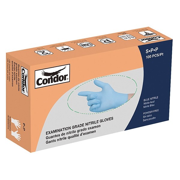 Condor 60Jj46 Disposable Gloves, Nedical-Grade, 2.4 Mil Palm, Nitrile,