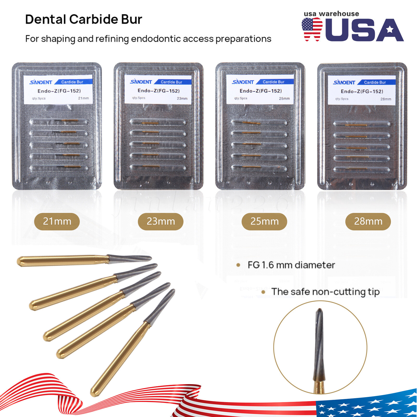 Endo-Z Bur Carbide Tungsten1.4*21mm/23mm/25mm/28mm Surgical Cutter 10Pcs Dental