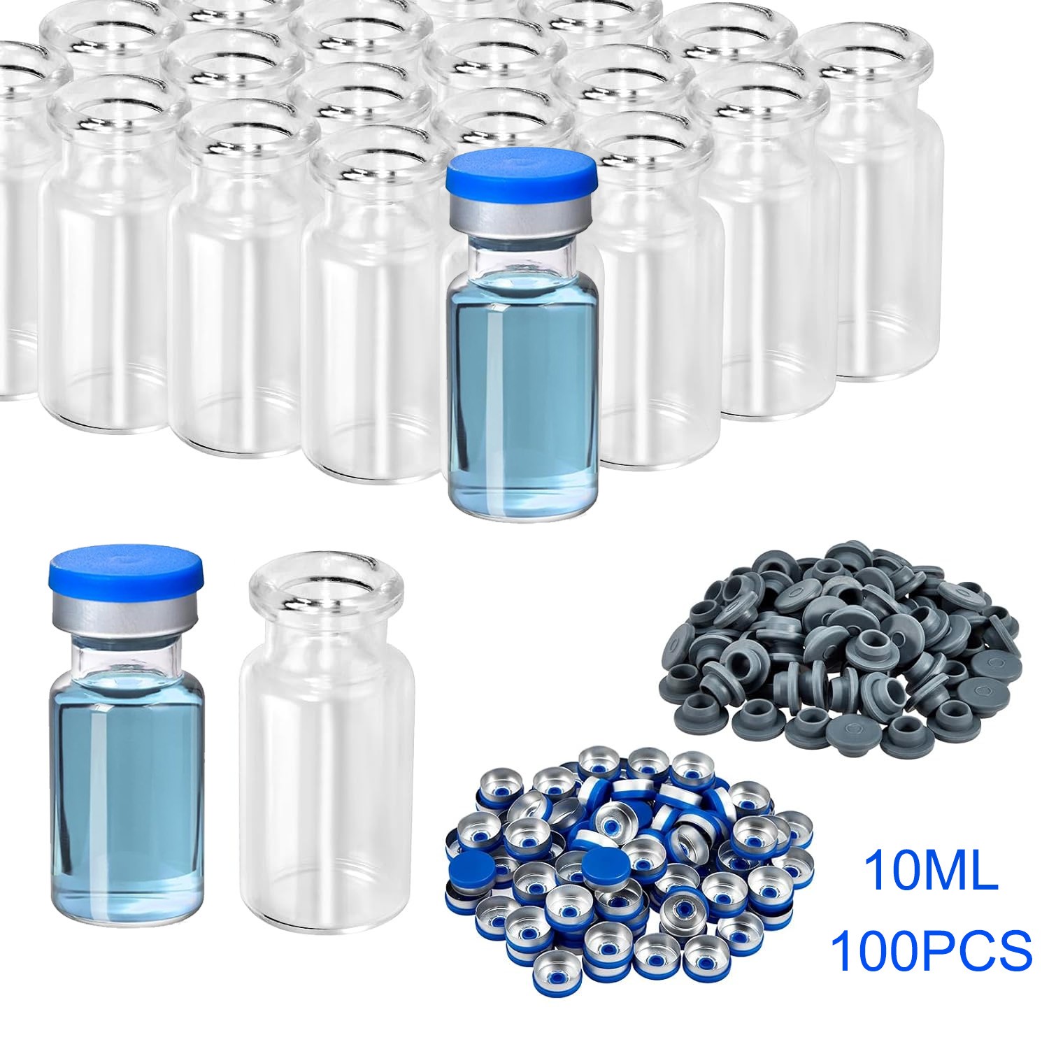 100x 10ml Borosilicate Glass Vials Headspace Vials w/ Flip Off Caps Sample Vials