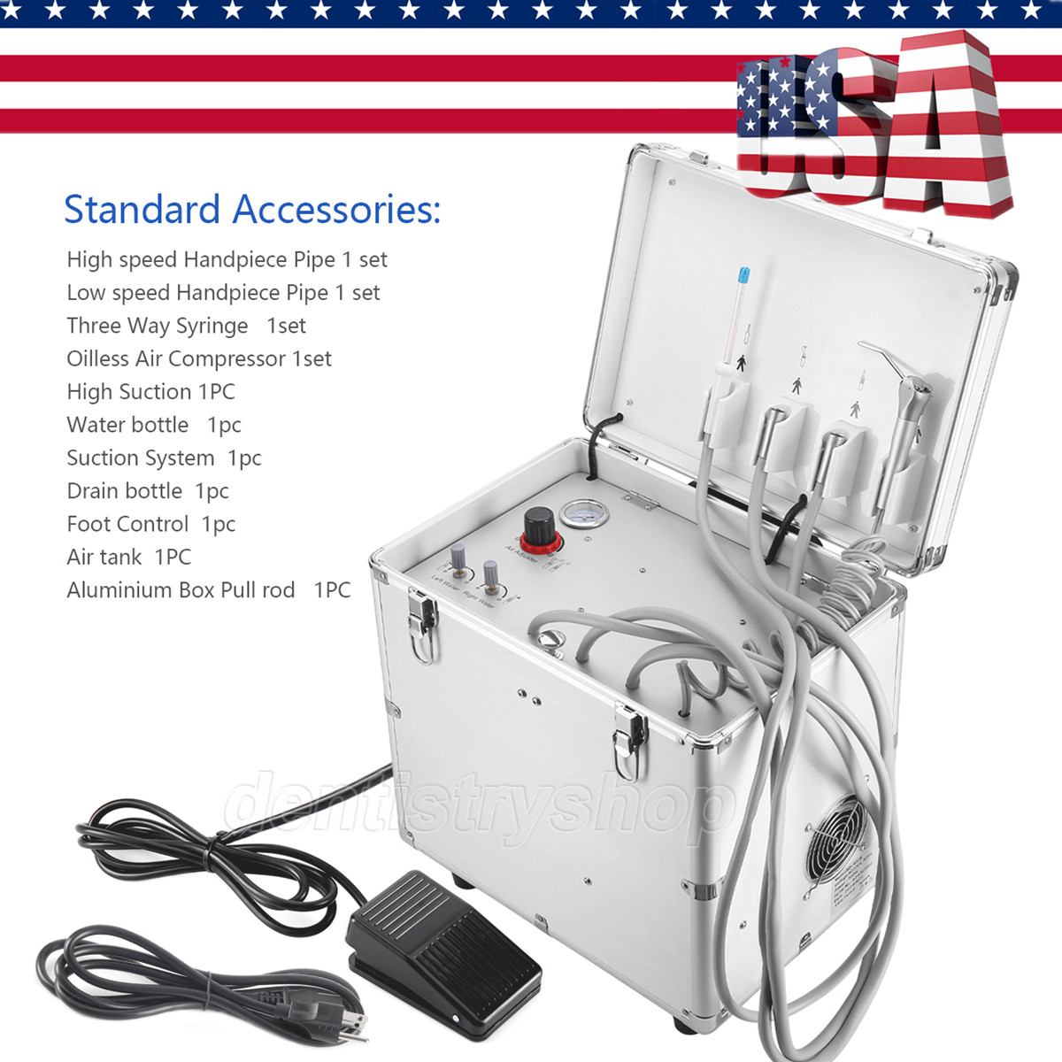 Dental Delivery Mobile Unit Oil-Free+Air Compressor+Suction 4Hole/Portable Chair