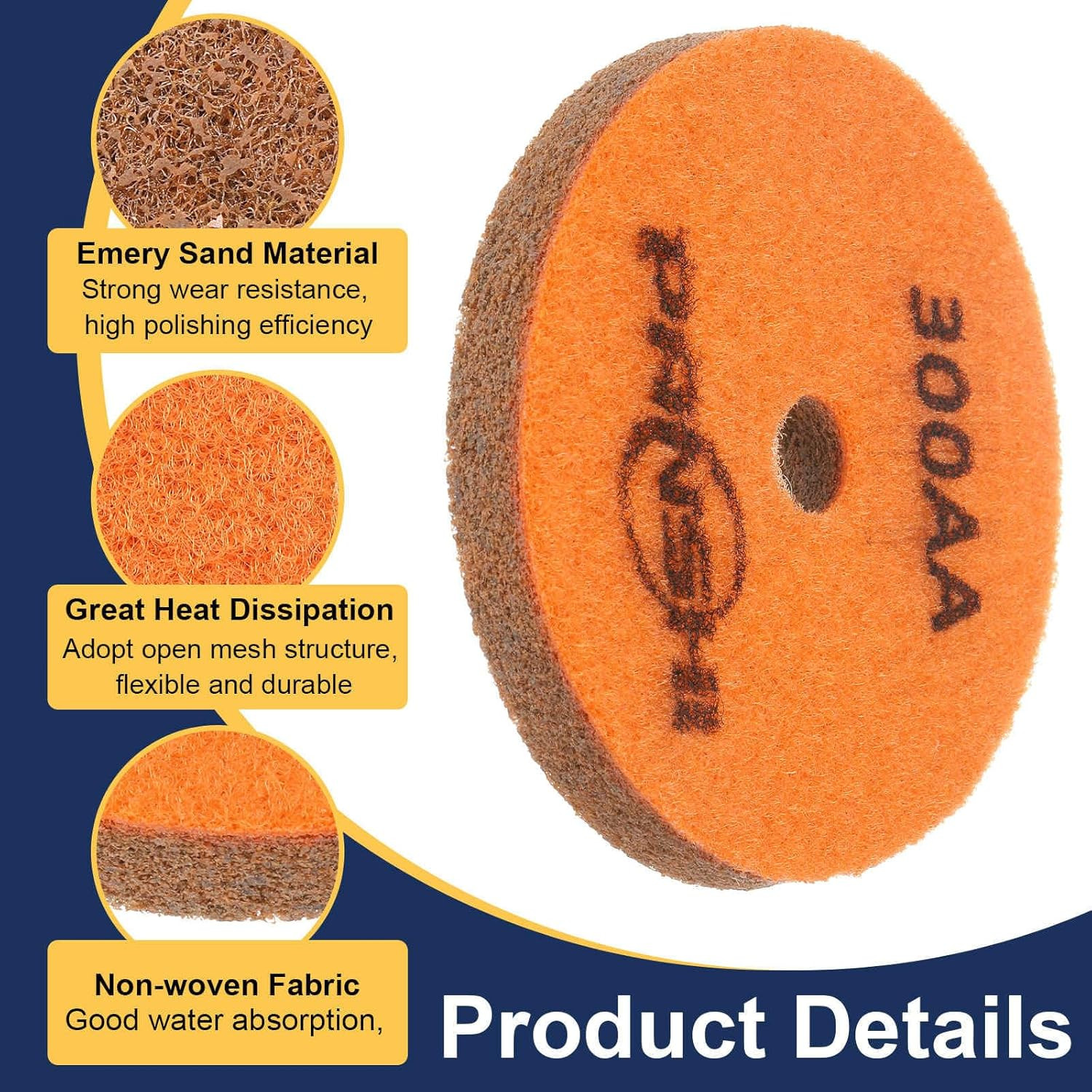 Diamond Sponge Polishing Pads 4″ Dia 300 Grit Emery Sand Fiber Polishing Pad Wet