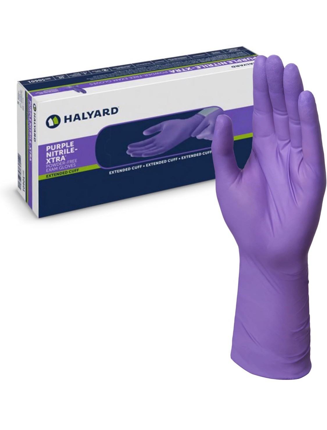 *50-Gloves* Halyard Purple Nitrile-XTRA PF Exam Extended Cuff 12″ Medium 50602