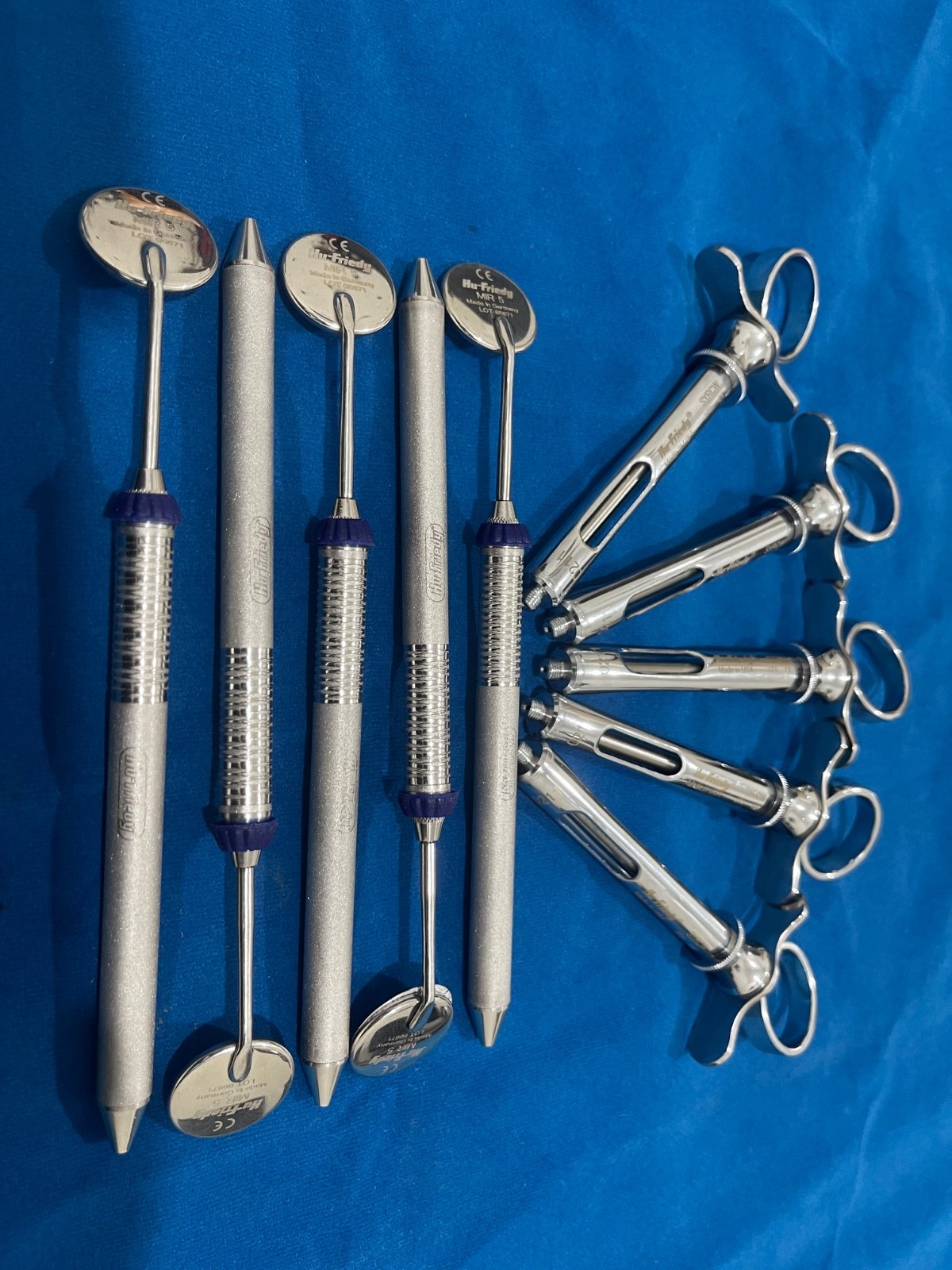 Lot of 10 Pcs Hu Friedy Dental instruments 5 syringes 5 mouth mirrors