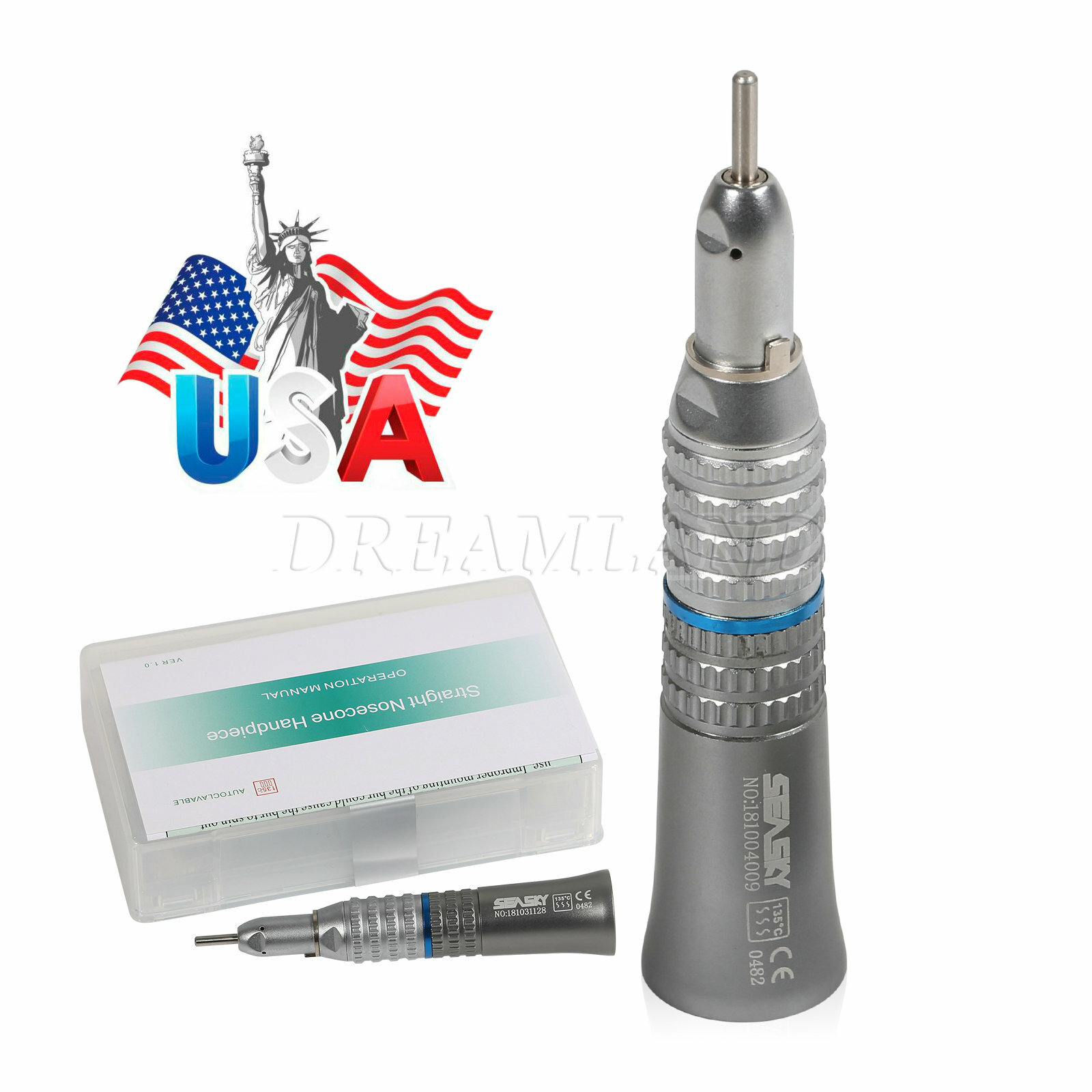 SEASKY Dental Straight Handpiece Slow Low Speed 1:1 Nosecone HP fit NSK