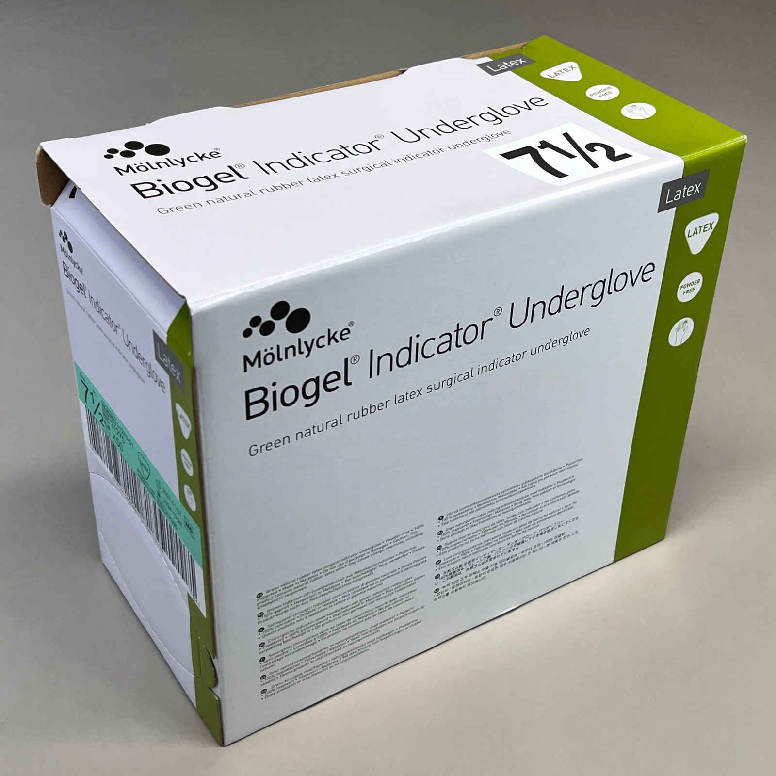 MOLNLYCKE Biogel Latex Surgical Indicator Underglove SZ 7.5 Green 50 Pairs 31275