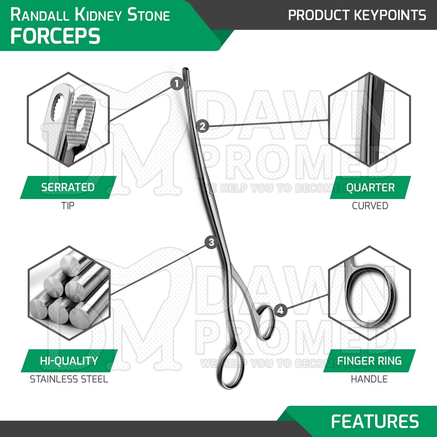 Randall Kidney Stone Forceps 9.25″ Quarter Curved Surgical Instrument German Gr