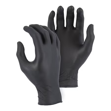 MAJESTIC 3273BK/10 Disposable Gloves, 4 mil Palm, Nitrile, Powder-Free, L, 100