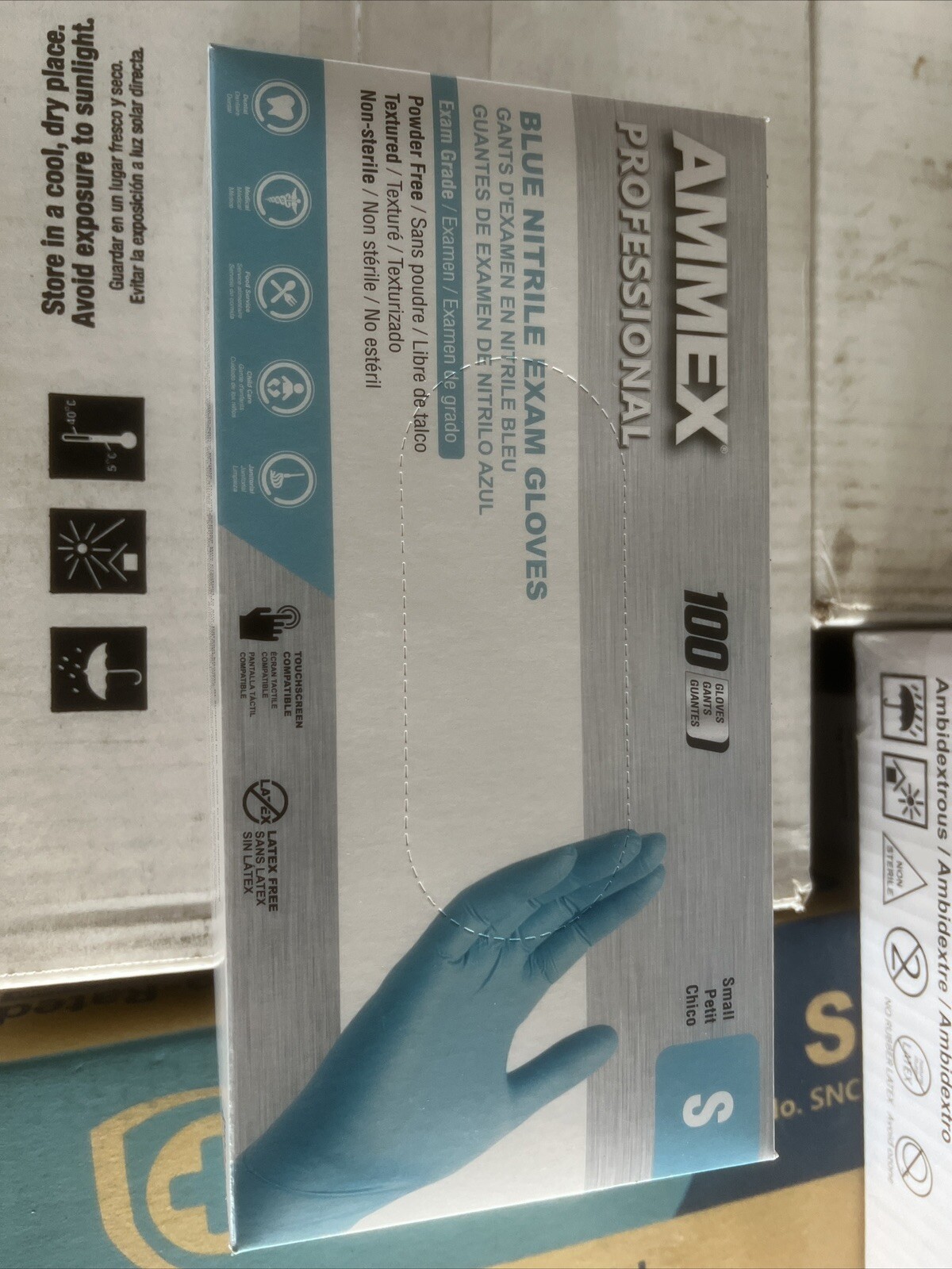Ammex Blue Nitrile Exam Gloves, Latex & Powder Free, Size Small (10Bx of 100)