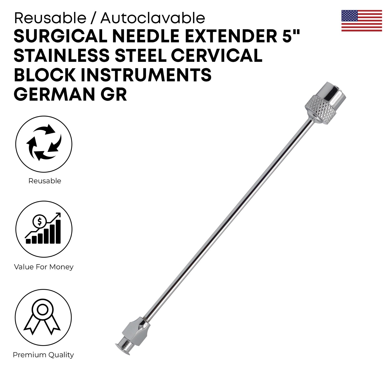 Surgical Needle Extender 5″ Stainless Steel Cervical Block Instruments
