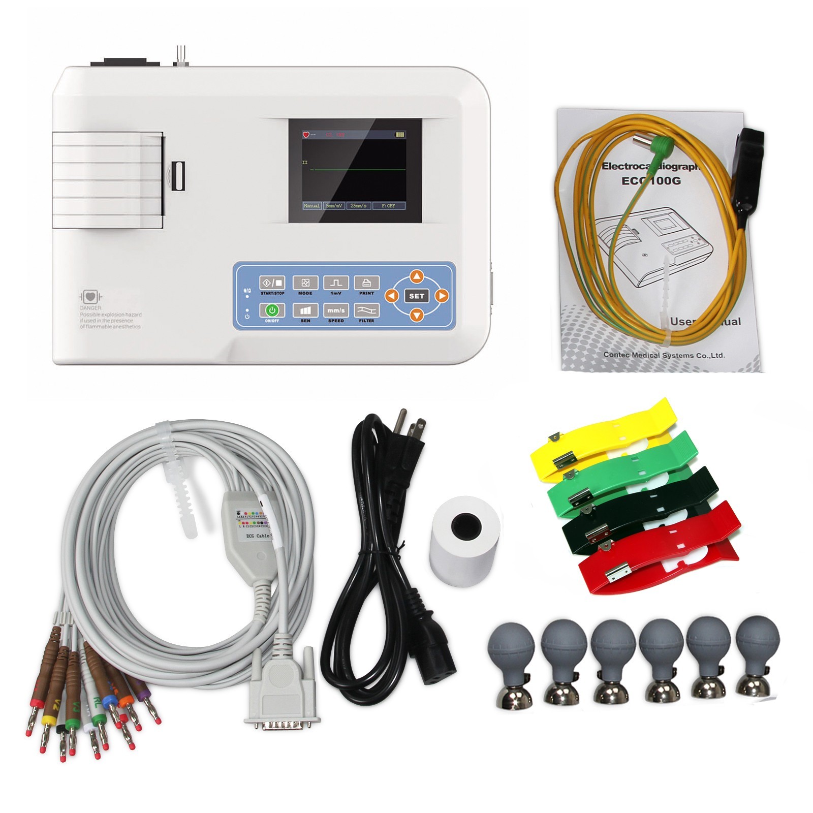 ECG100G 1-Ch 12-Lead Digital EKG Machine – Electrocardiograph for Clinic