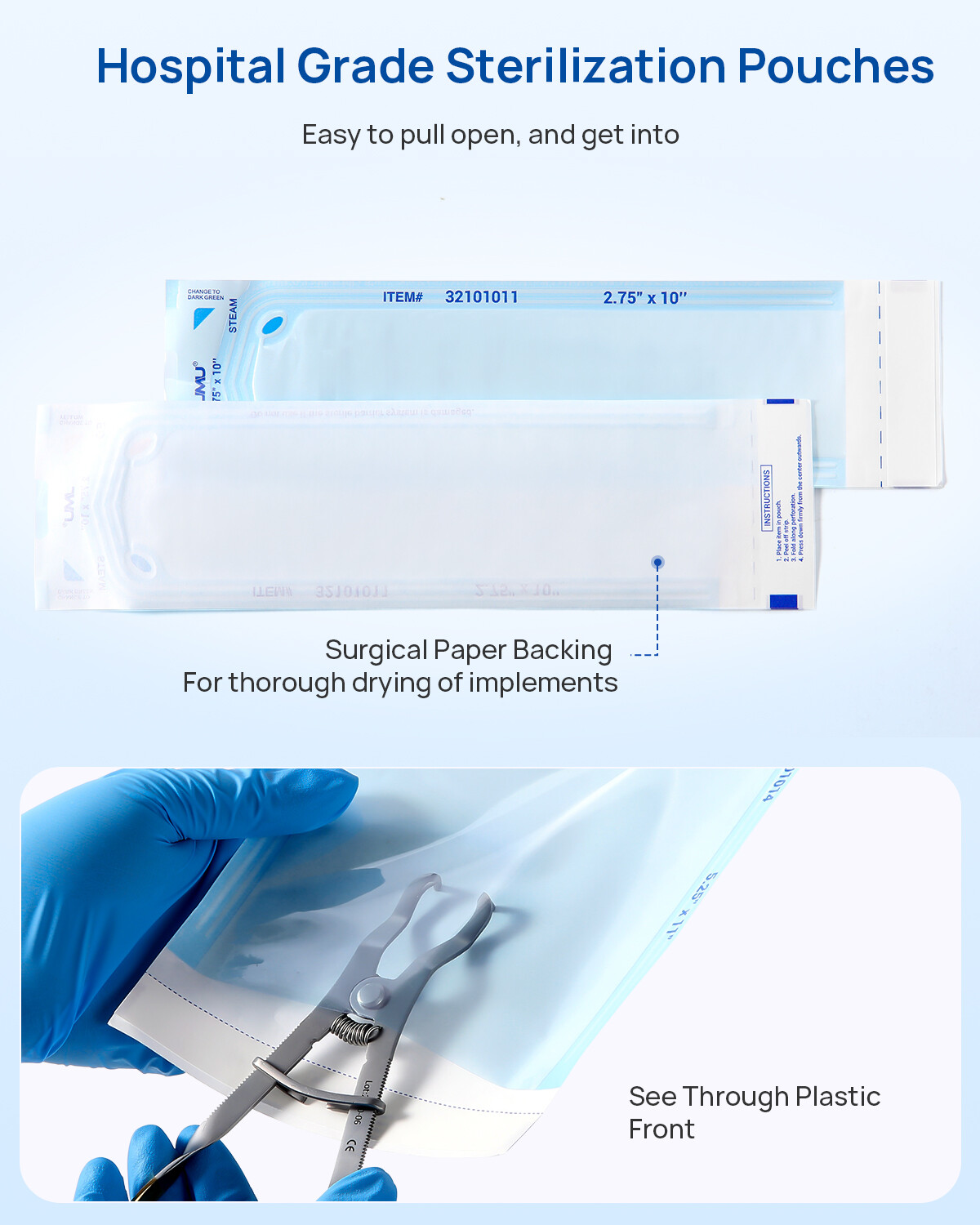 2000pcs/10Boxes JMU Self Sealing Sterilization Pouches Autoclave w/ Indicators