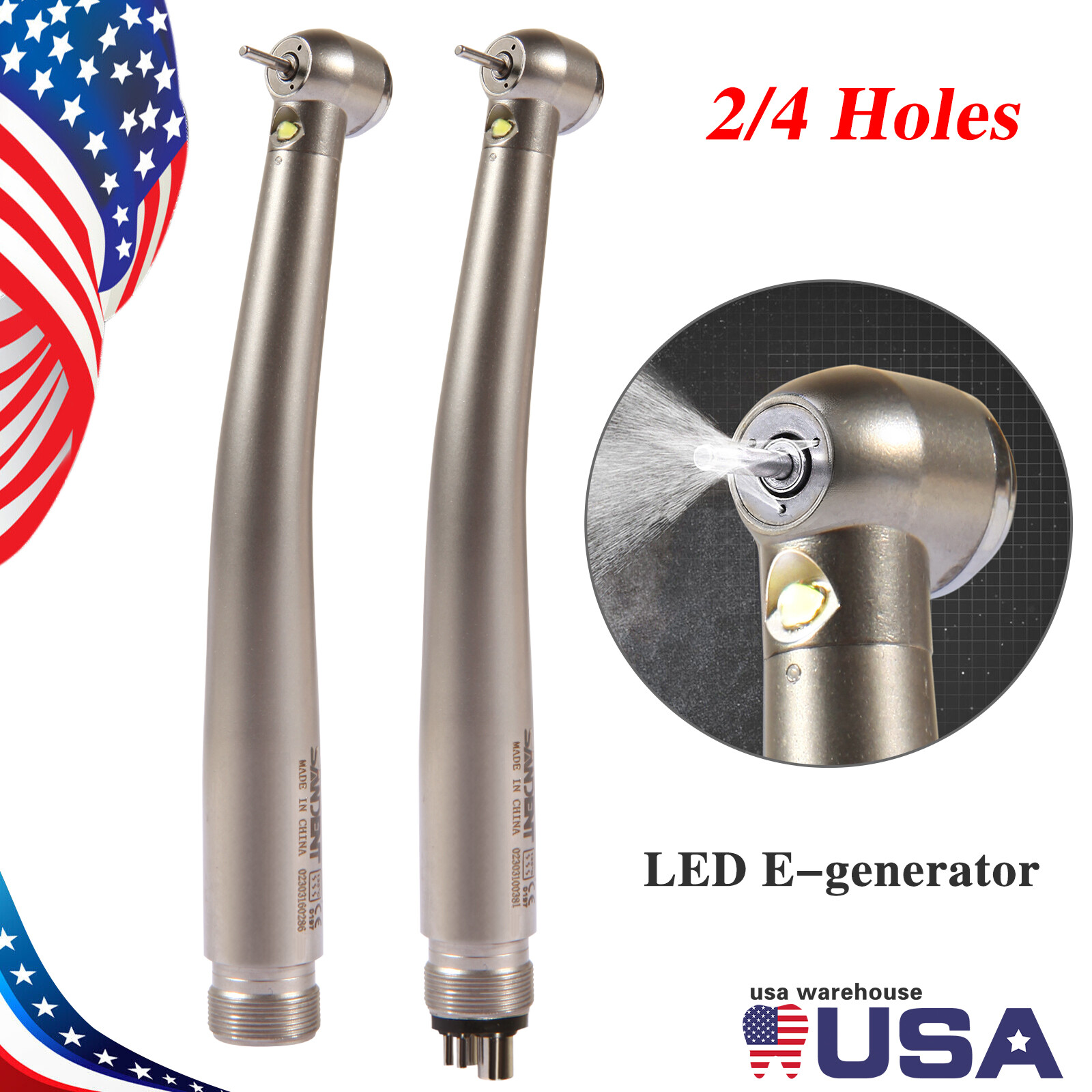 Dental High Speed E generator LED Handpiece Air Turbine Steel Bearings 2 4 Hole