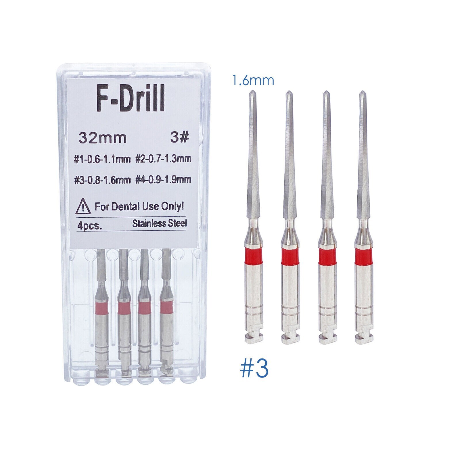 4/PK Dental Endodontic Endo Root Canal Fiber Post Drills 1.1mm 1.3mm 1.6mm 1.9mm
