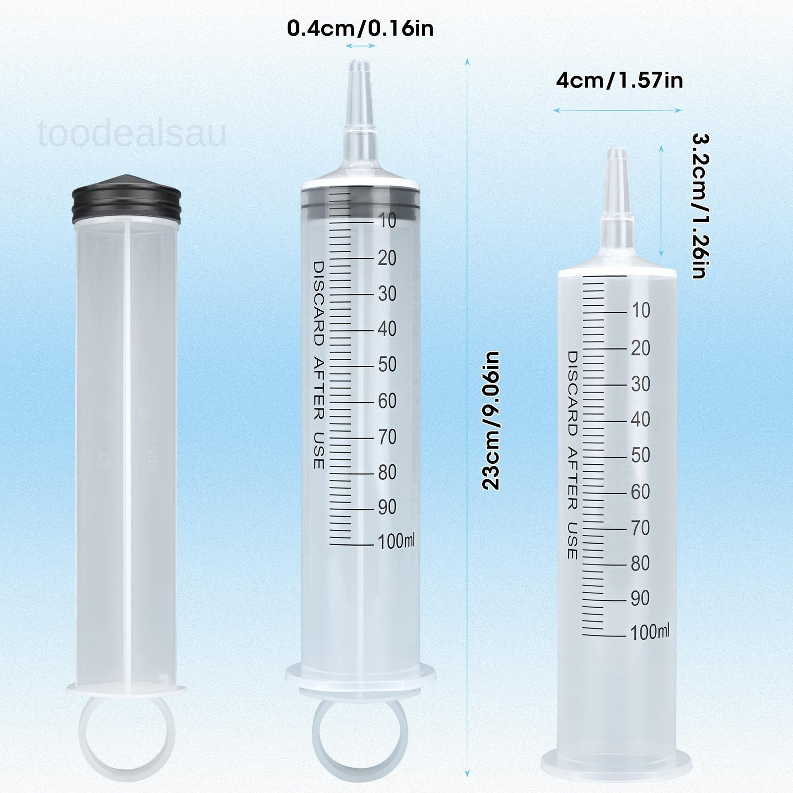 4 Pack 100mL Syringes, Large Plastic Syringe with Tip Adapter for clear