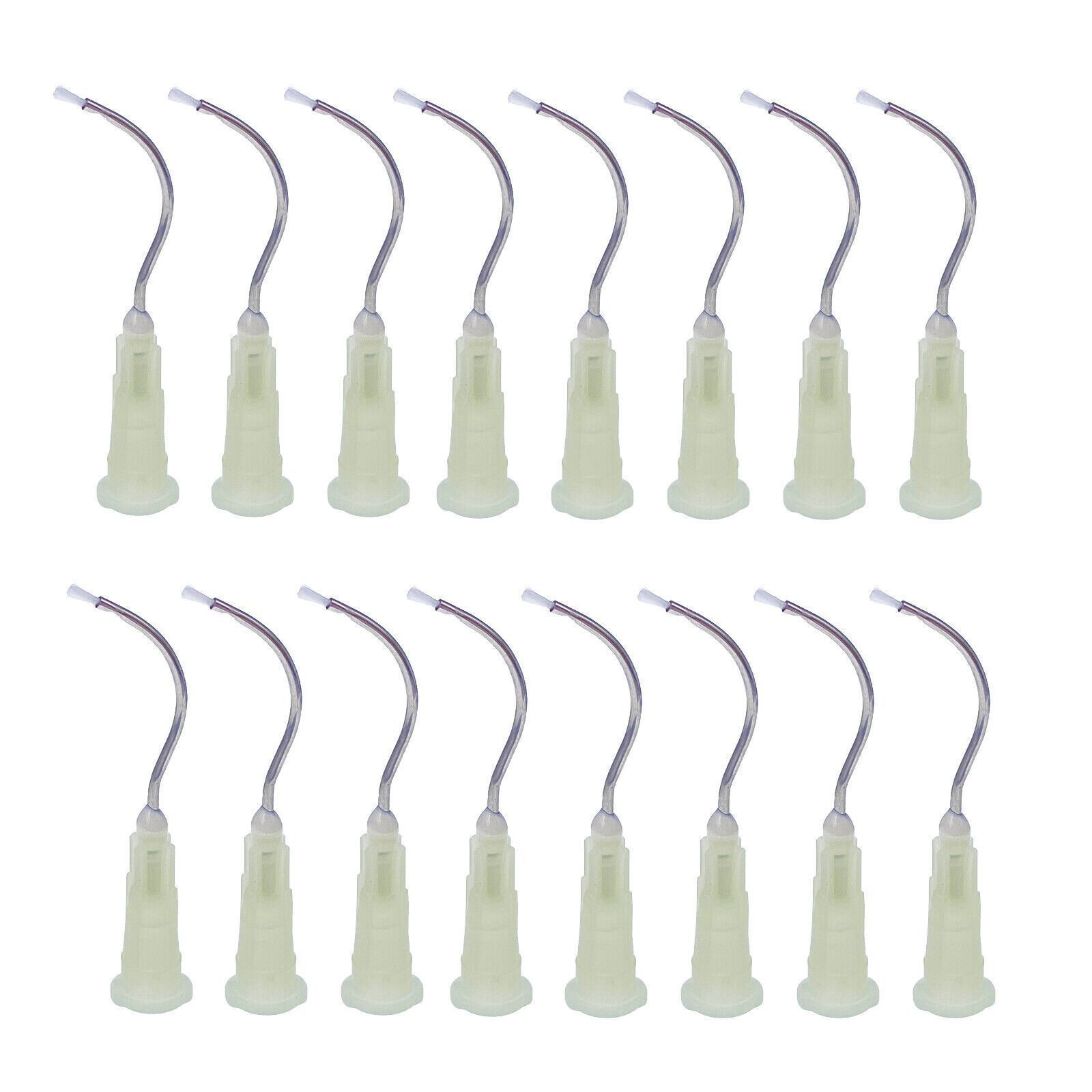 100Pcs Dental Delivery Tips Pre bent Needle Tip with Brush Padded End Yellow 19G