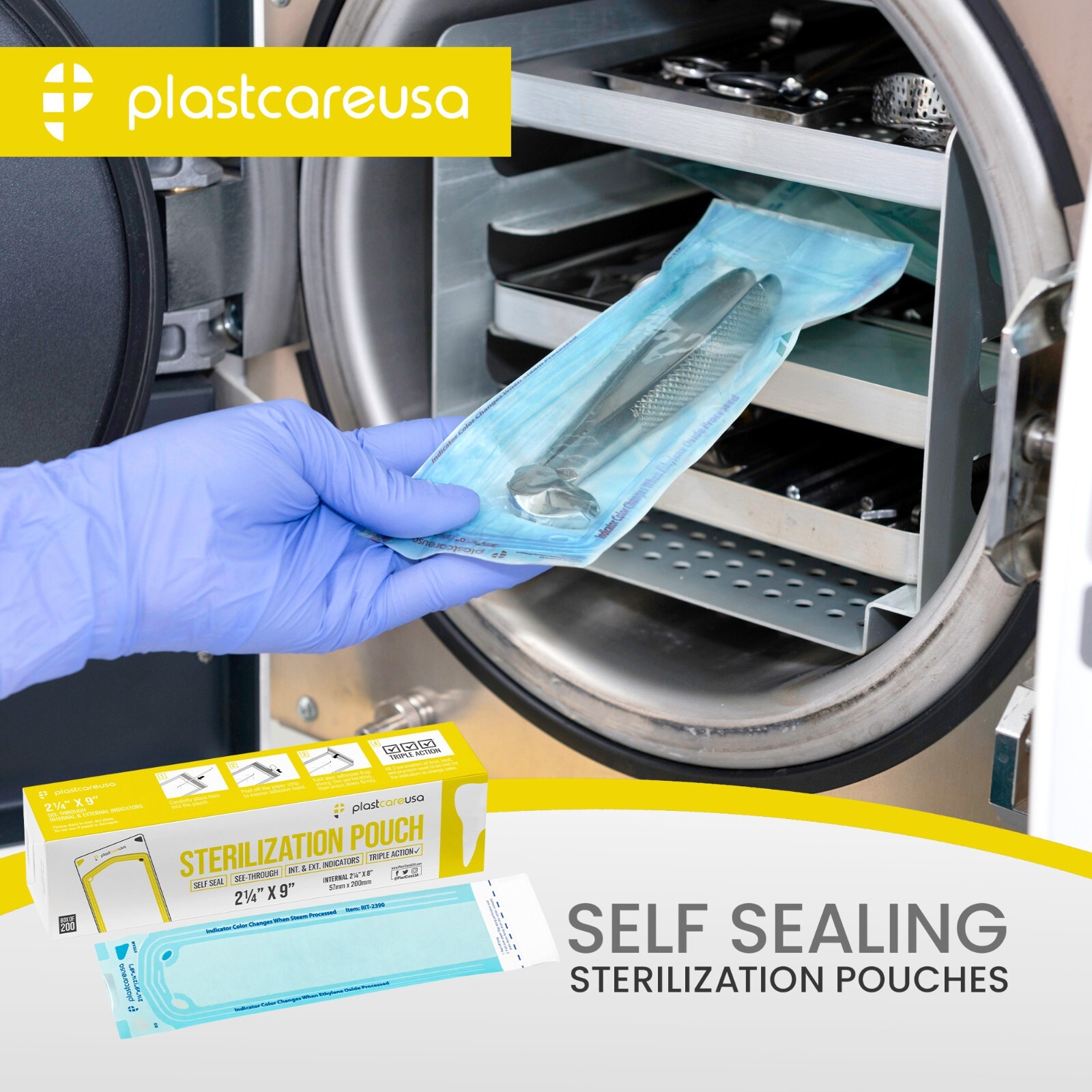 2.25″ x 8″ Self-Sealing Sterilization Pouches for Autoclave (Choose Quantity)