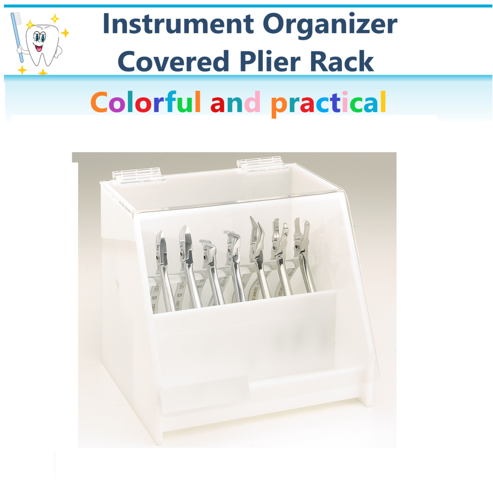 Dental Instrument Organizer Covered Upright Ortho Plier Rack Acrylic Clea/White