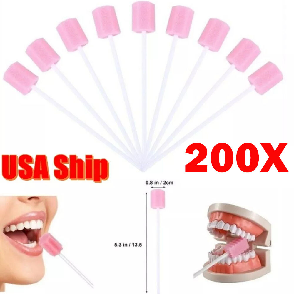 200x Disposable Oral Care Sponge Swabs Tooth Cleaning Mouth Swab With Stick USA