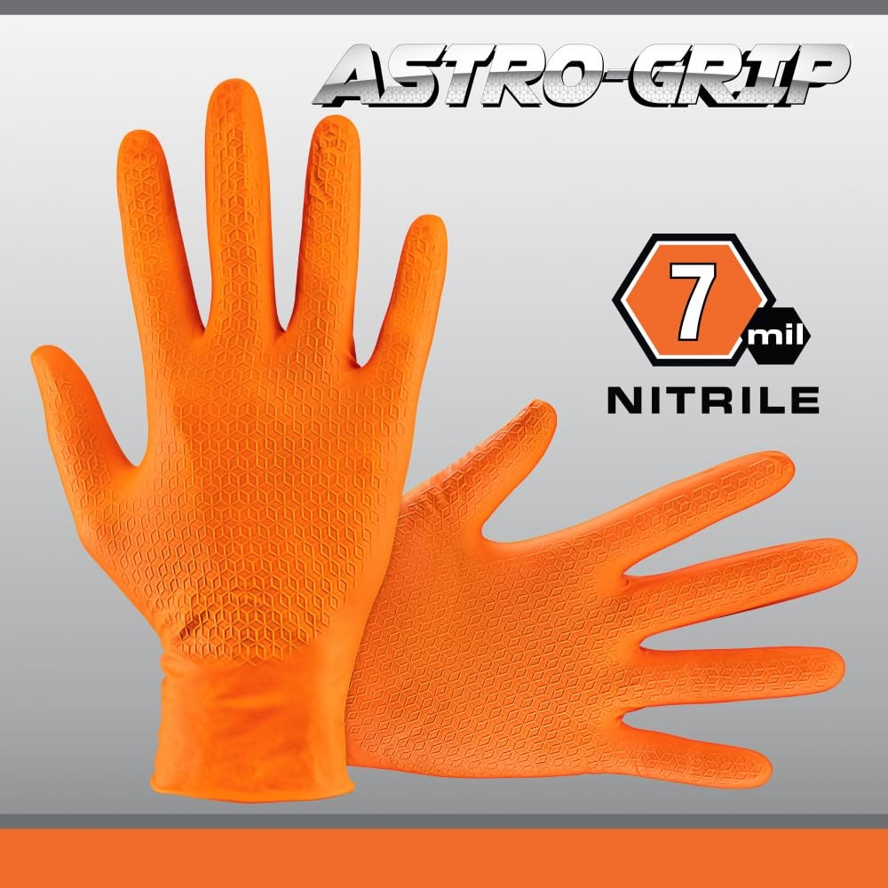 Extra Large Orange Nitrile Disposable Gloves Astro Grip Exam Grade 100 Count