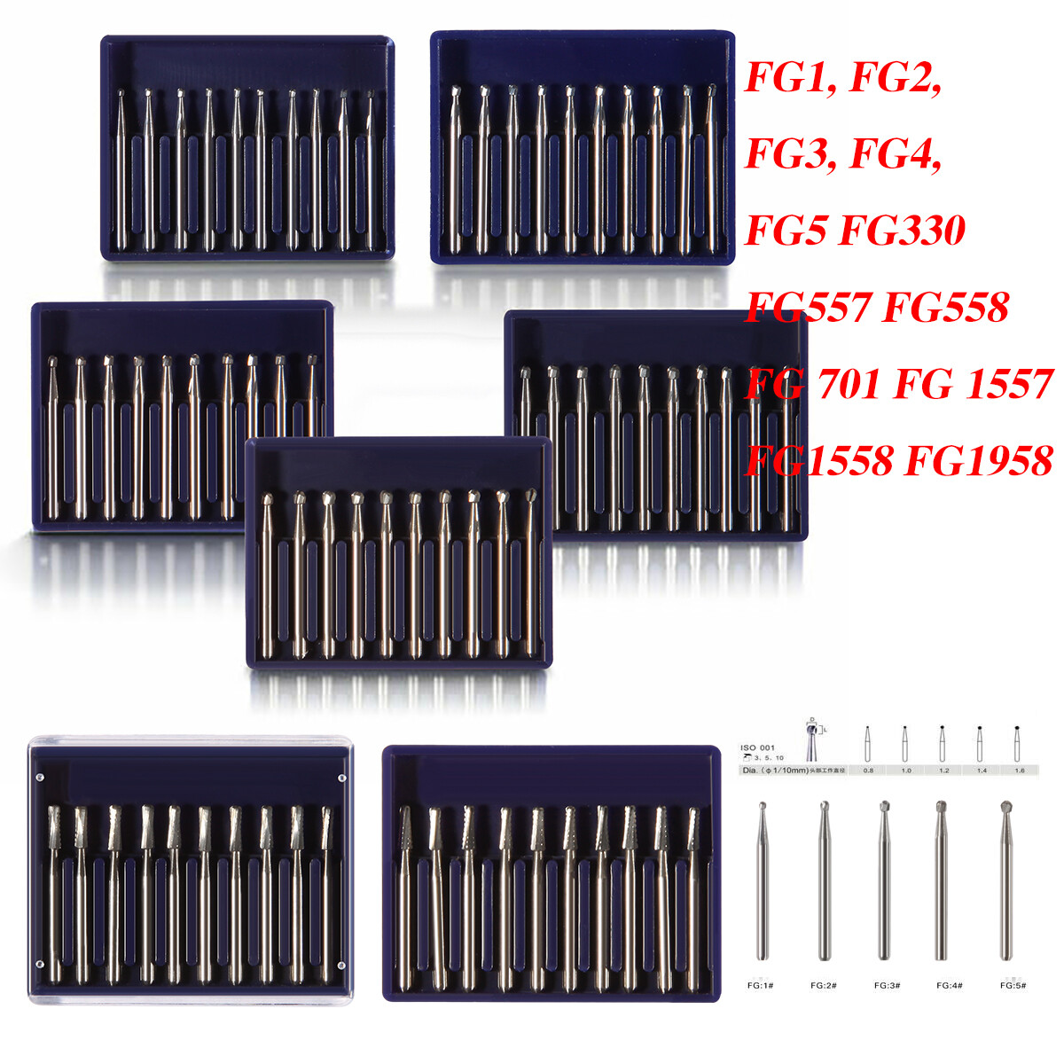 Dental Carbide Burs FG1/2/3/4/5/6/7/8 Round for High Speed Handpiece 10 -100Pcs