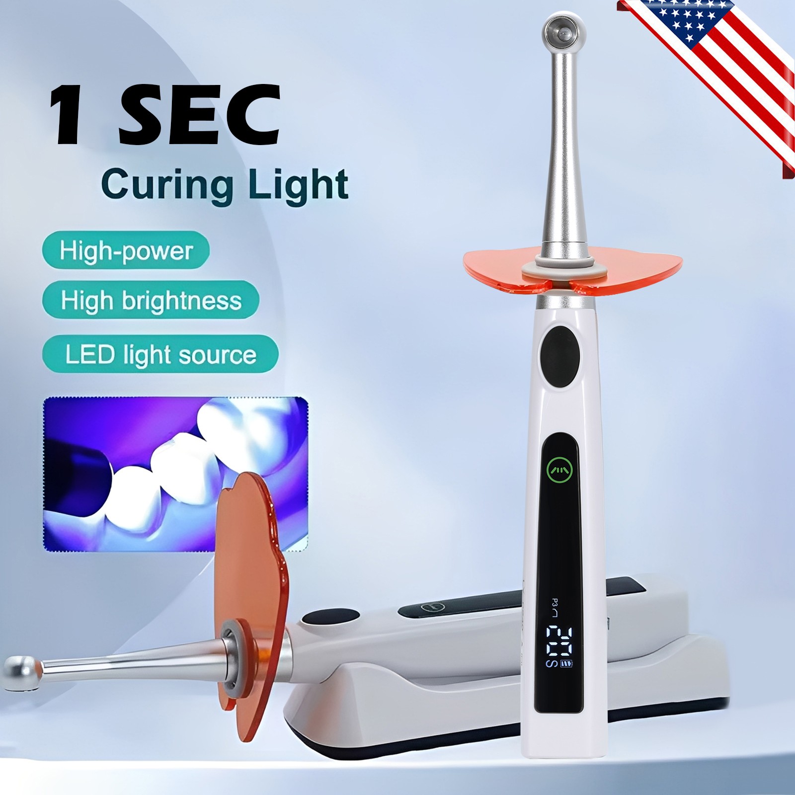 Dental Wireless Cordless LED Cure Curing Light Lamp 2400mw 5W Tool Resin Cure 1S