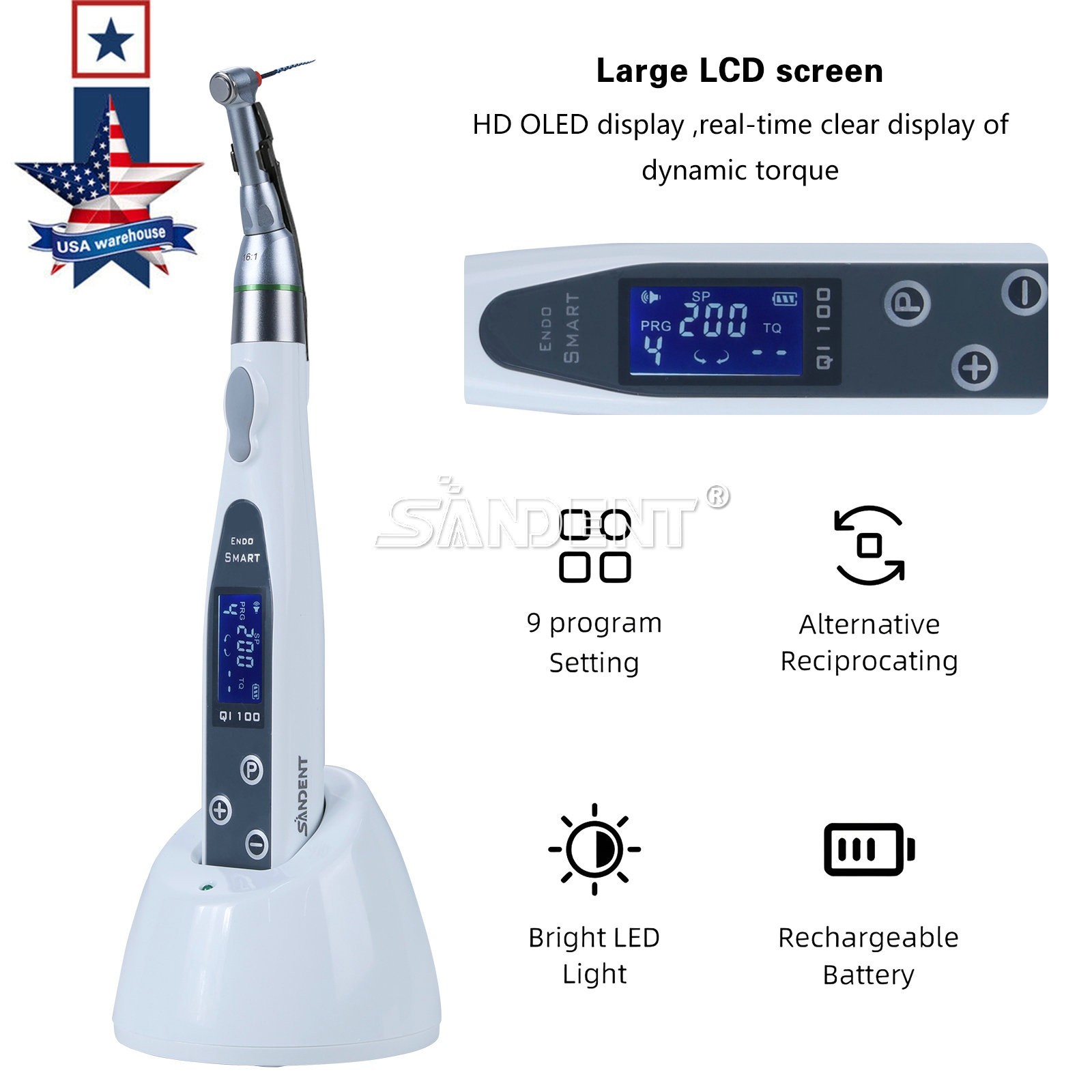 Cordless Endo Motor Handpiece w/ LCD Display, Auto Reverse & Portable