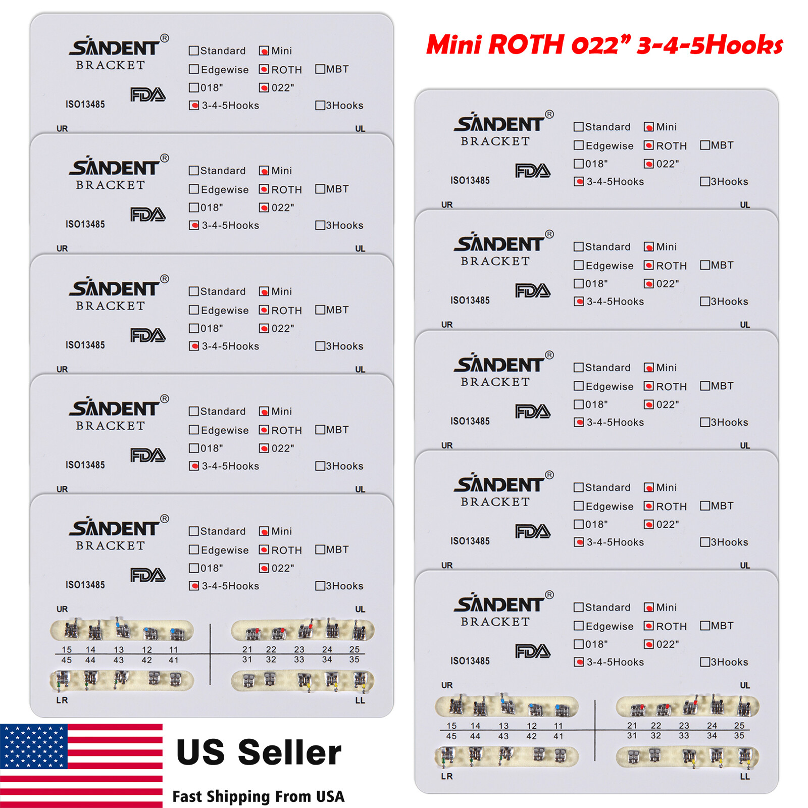 10-200Pack Orthodontic Dental Brackets Braces Mini Roth.022 Slot Hooks 345 #2