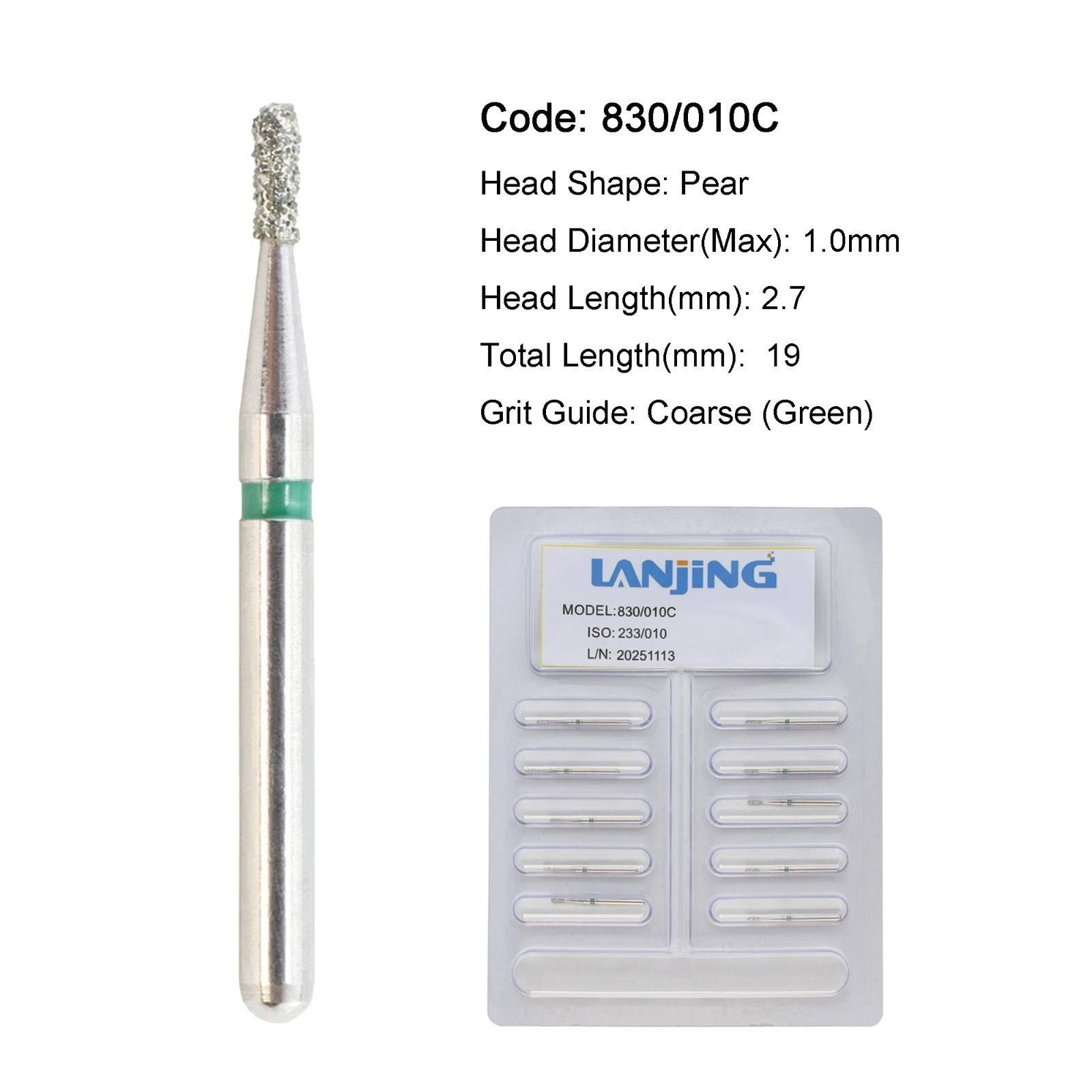 Dental Diamond Burs FG Pear Barrel Friction Grip Medium Coarse High Speed 330