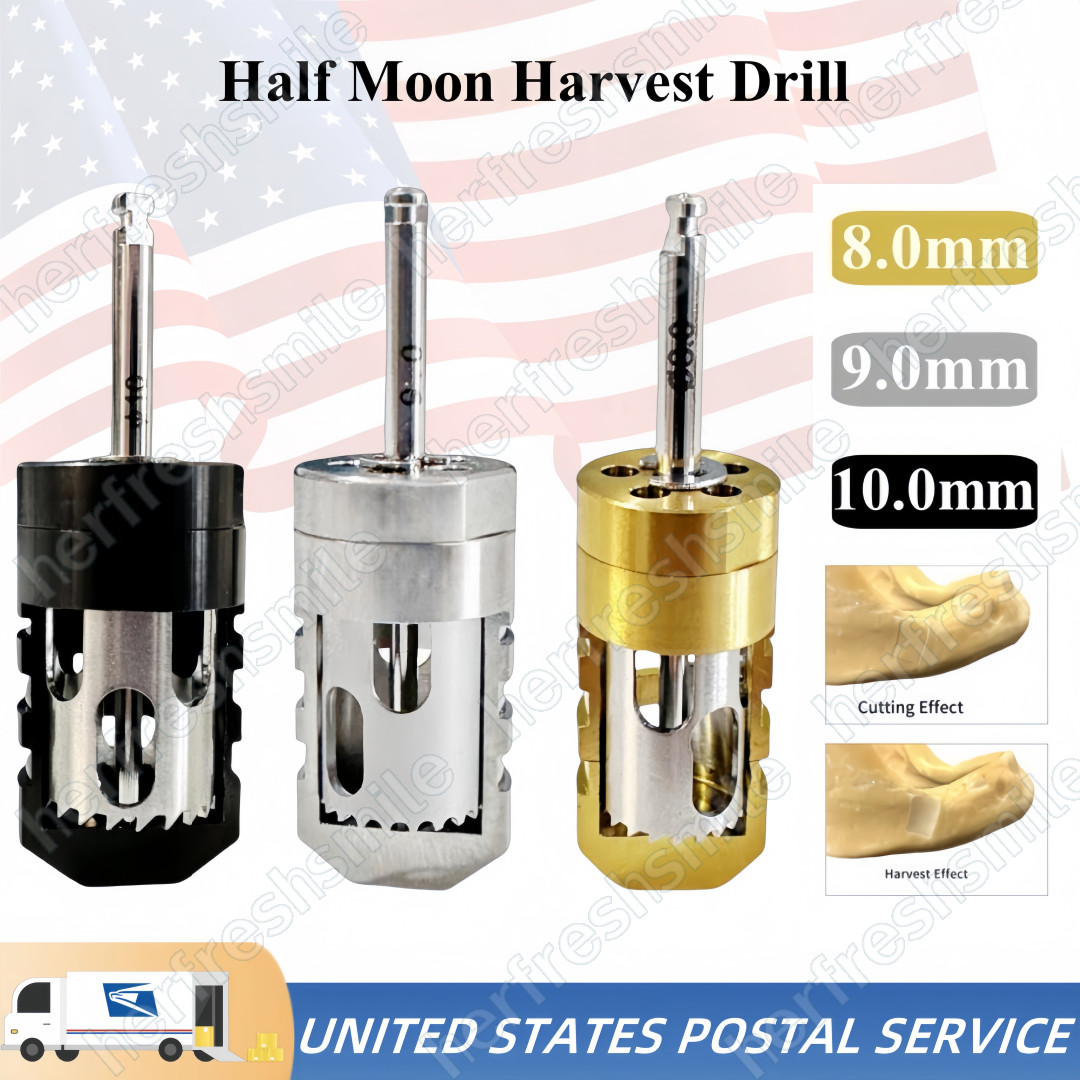 Dental Harvest Drill Half Moon Collector Trephine Graft Drills SLT 8/9/10mm USA