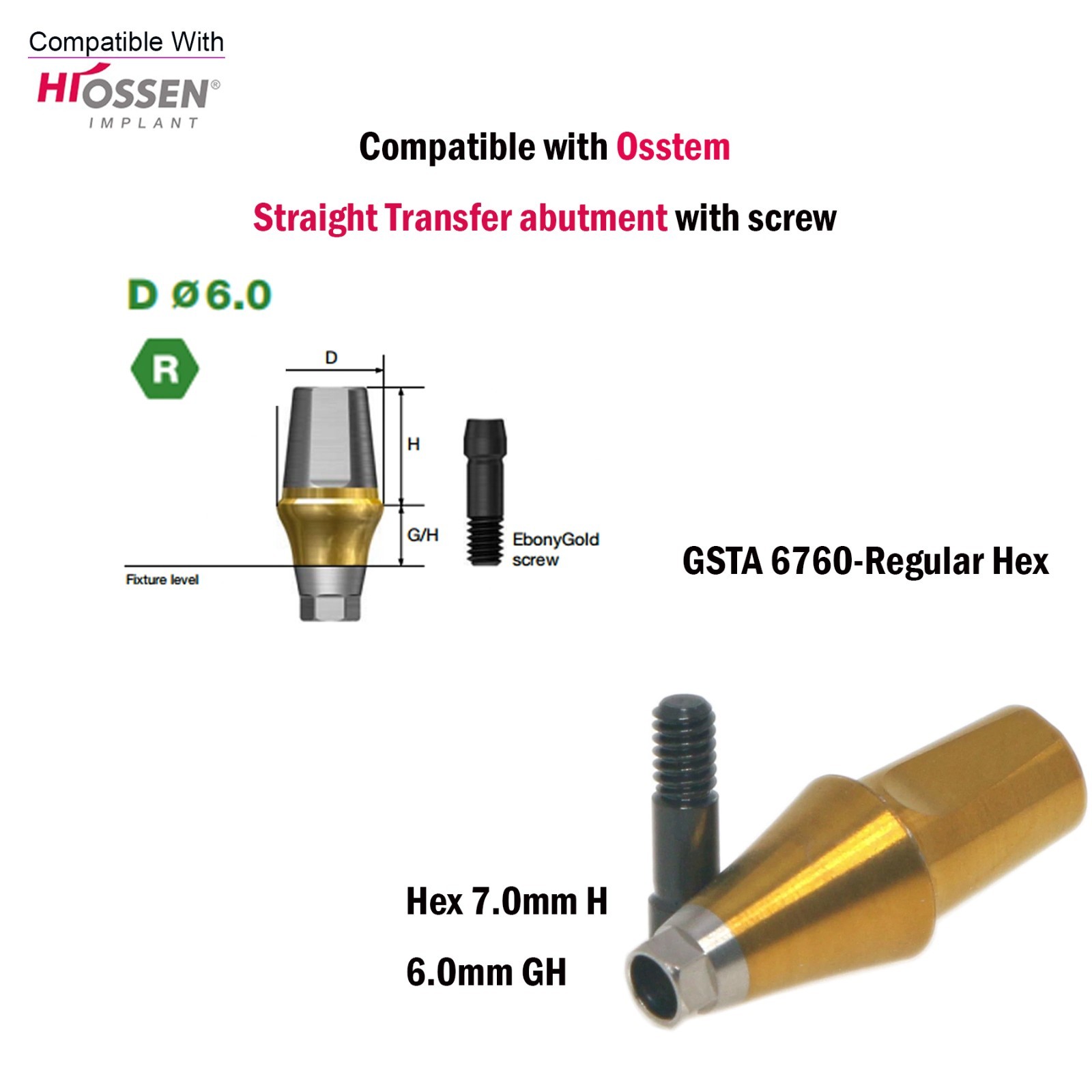 Titanium Straight Cemented Abutment D4.5/5.0/6.0 For Osstem Hiossen TS Regular