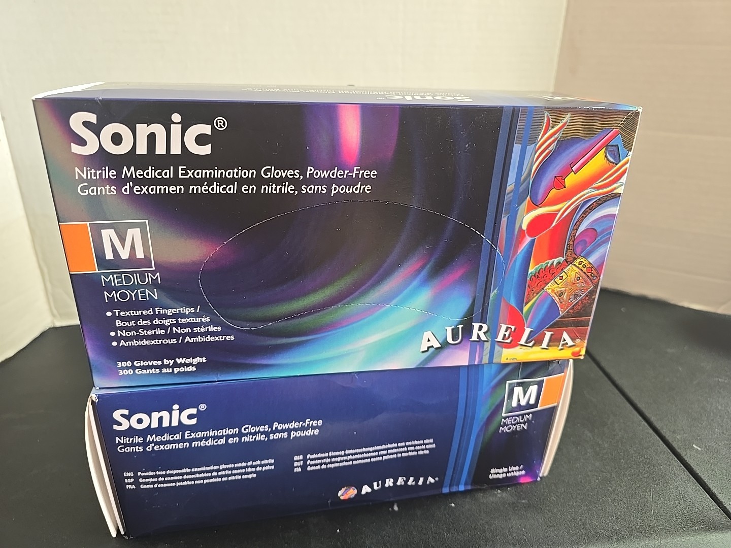 Aurelia Sonic Nitrile Exam Gloves: 300/Bx 2 Boxes 600 Gloves Size Medium New