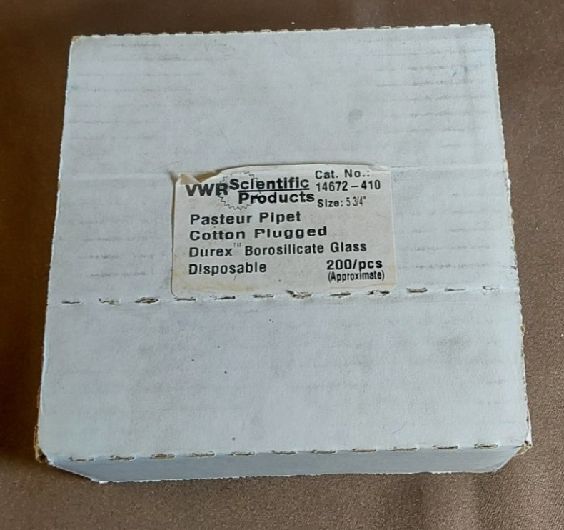 VWR 5 ¾” DISPOSABLE GLASS PASTEUR PIPETS 14672-410 BOX OF 175