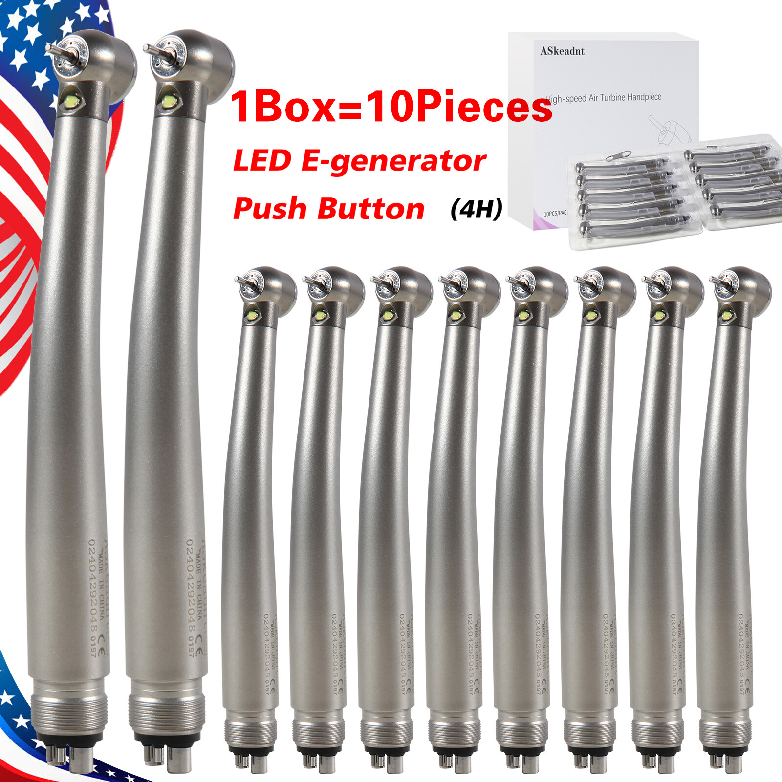 Dental LED Fiber Optic E-Generator High Speed Handpiece 3 Spray 4Hole 10pcs/1Box