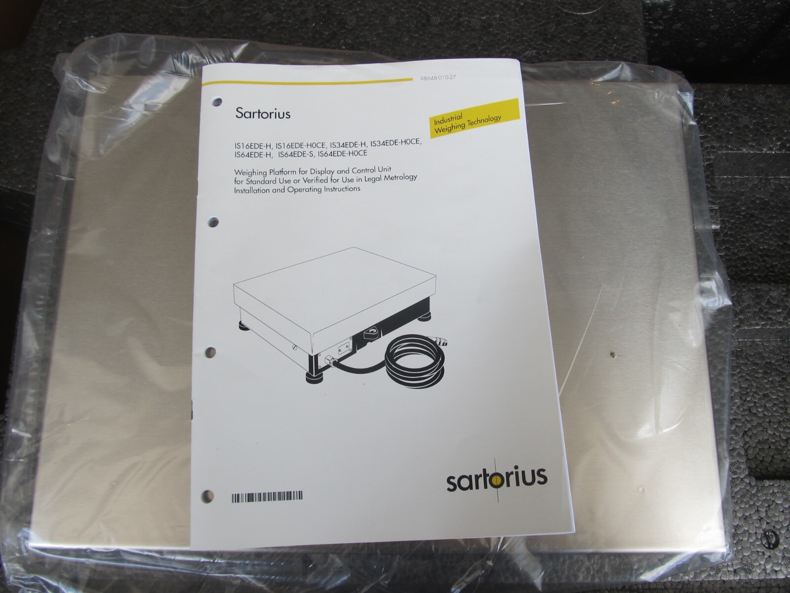 Sartorius Weighing Platform 34kg X 0.1g, 22″ X 17.7″ SS Platform, IS34EDE-H, New