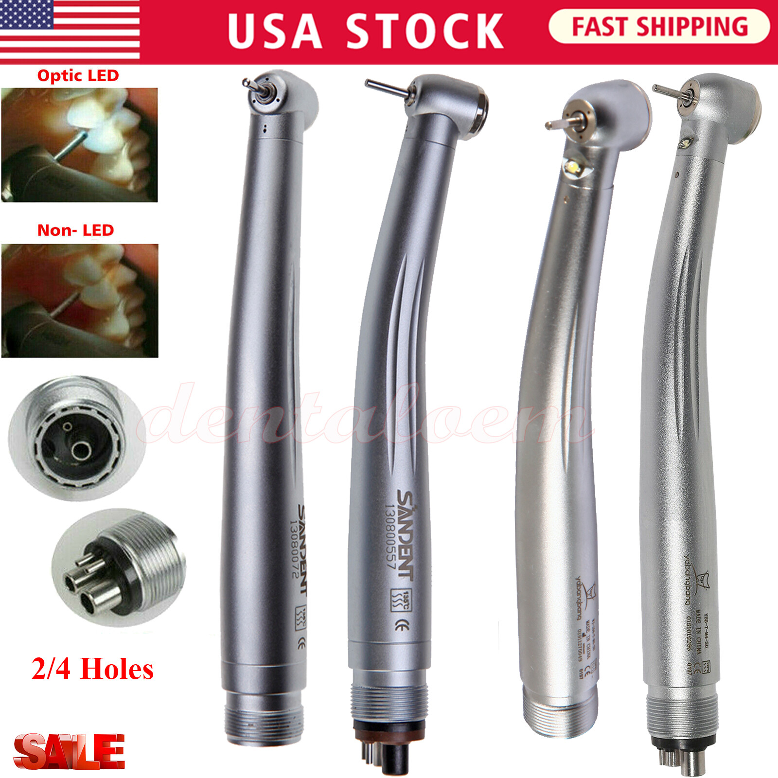Dental High Speed/ LED E-generator Handpiece Push Button Turbine 4Hole Ybangbang
