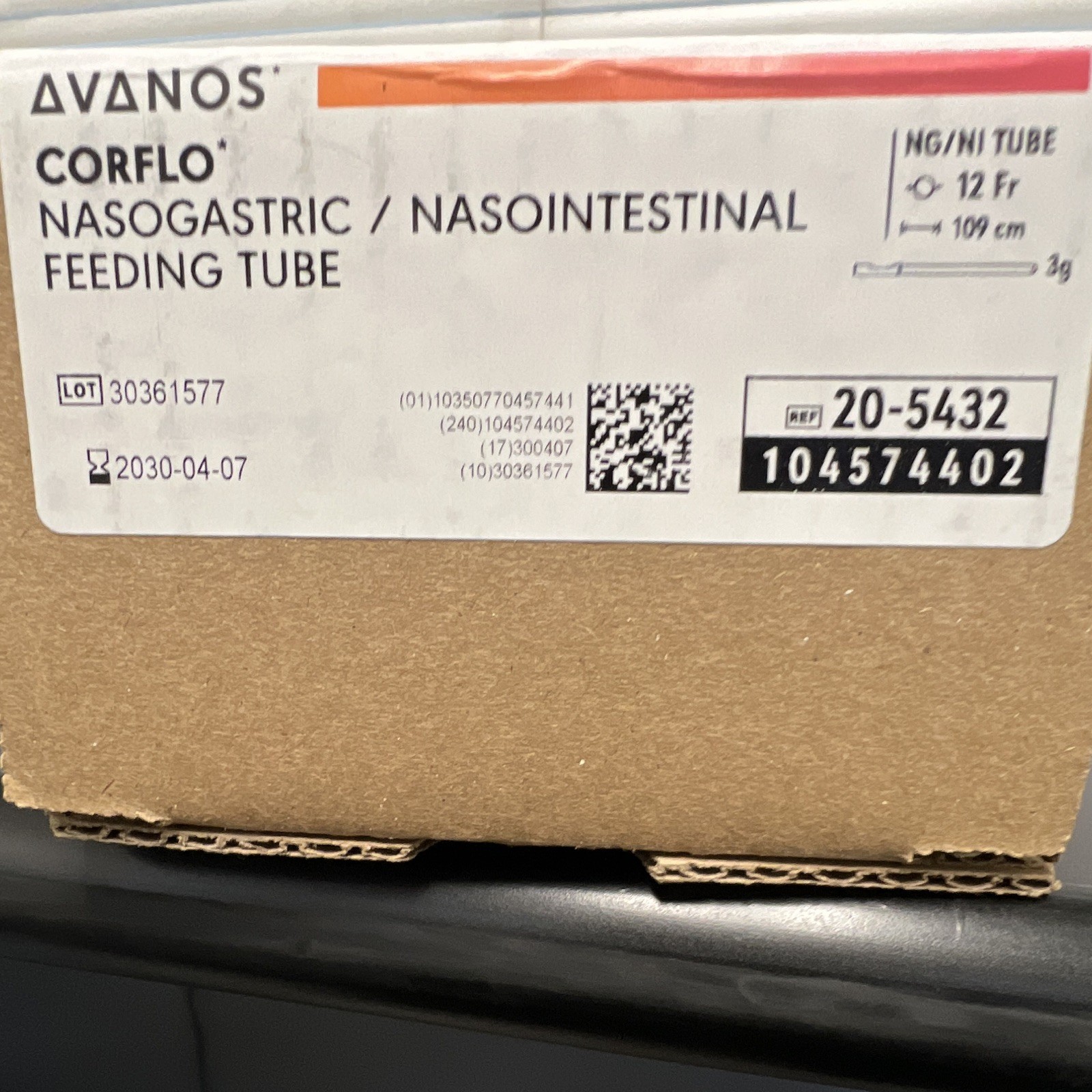 Avanos CORFLO NG/NI Feeding Tube 12 Fr 109 cm Medical Laboratory REF 20-5432
