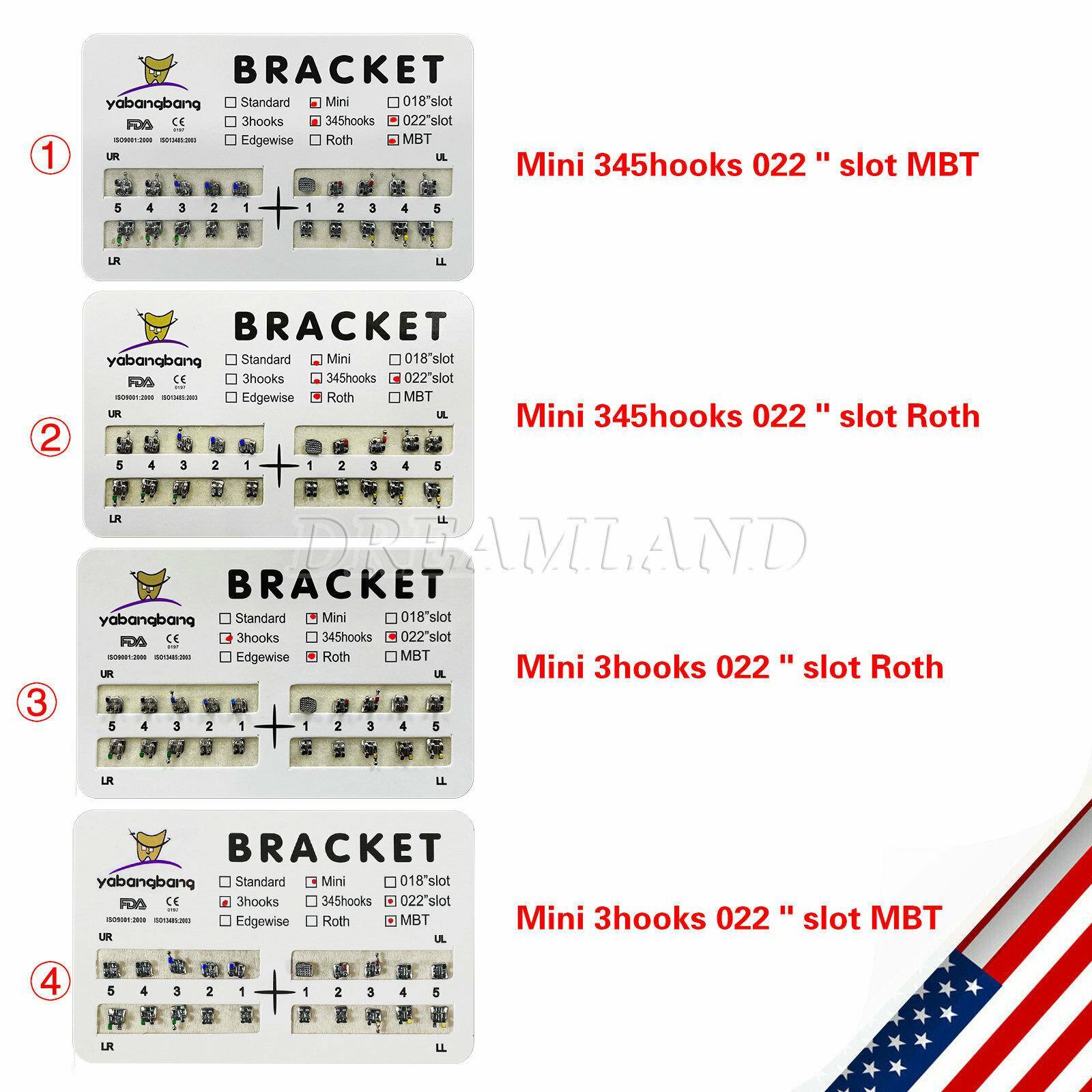 10-200 Packs Dental Metal Ortho Brackets Braces Mini Roth/MBT Slot.022 Lot