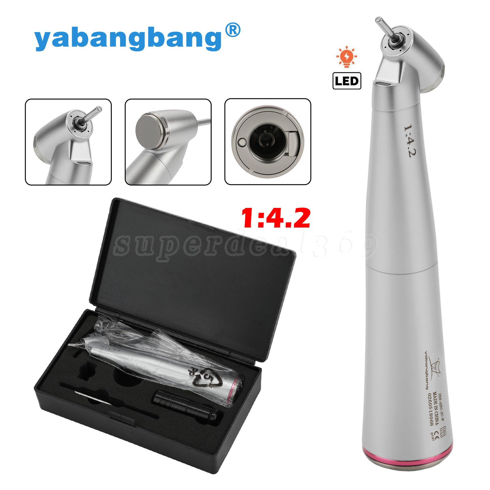 Dental 1:4.2 Increasing Handpiece 45 Degree Electric Contra Angle Fiber Optic US