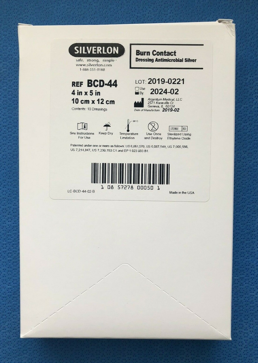Argentum Silverlon 4″x5″ Burn Antimicrobial Silver Dressing Box of 10 #BCD-44