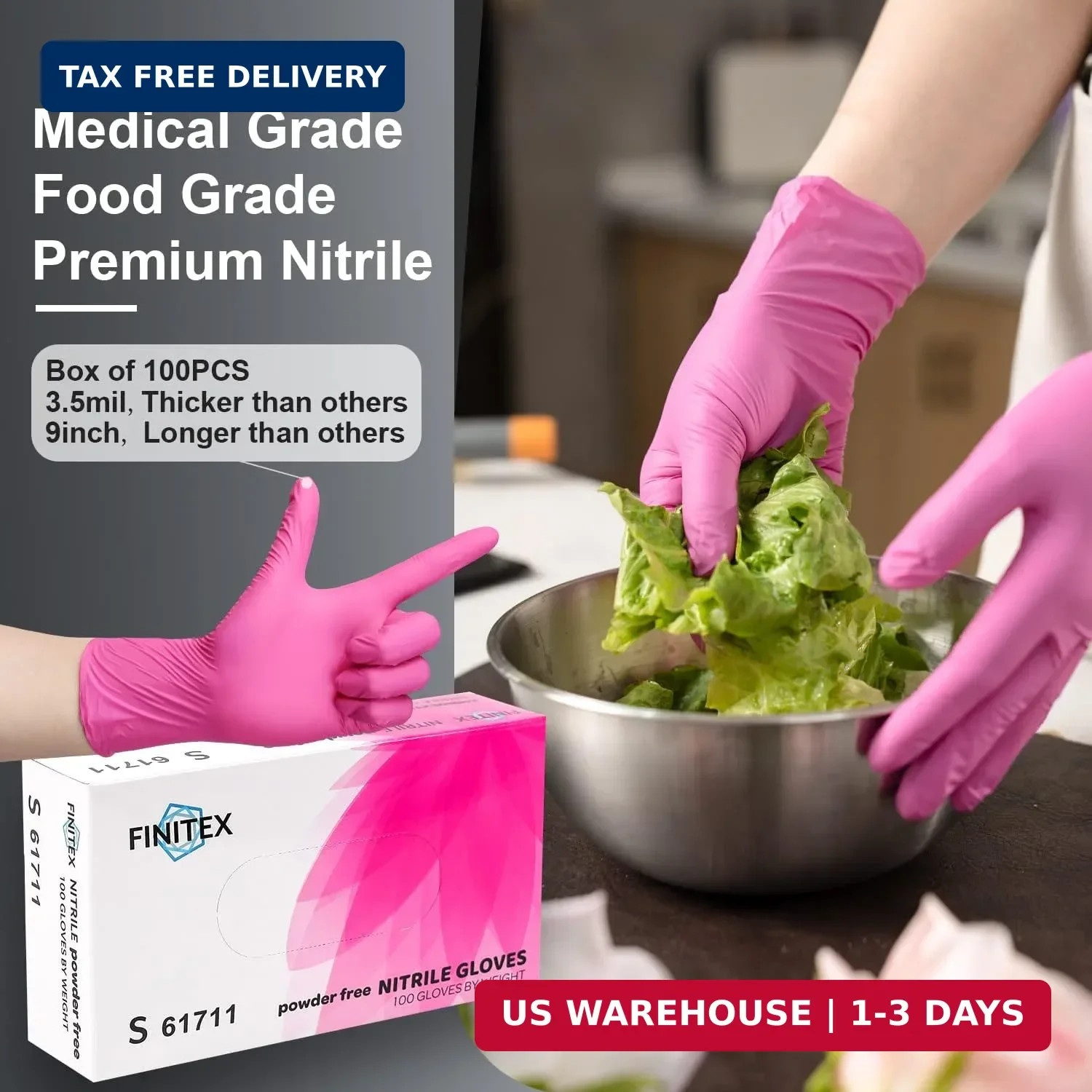 FINITEX Nitrile Disposable Latex-Free Gloves – 3.5mil 100/1000PCS Powder-Free La