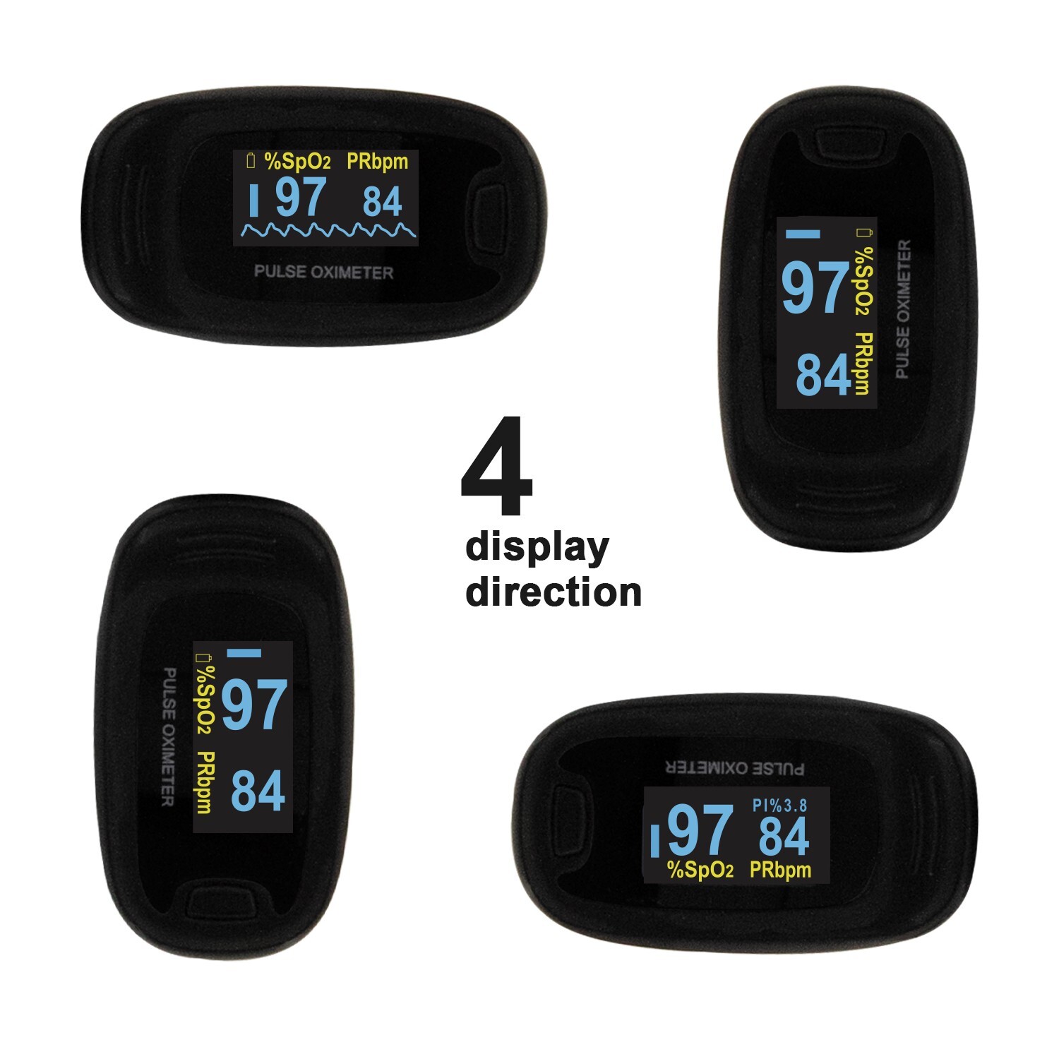 Black CMS50N OLED Fingertip Pulse Oximeter, Spo2 Monitor,Carry Case,Lanyard