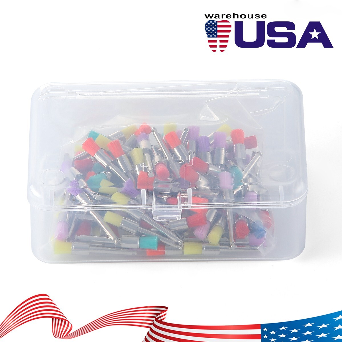 100pcs Dental Nylon Polishing Prophy Brushes Flat Latch RA Burs Mixed Color