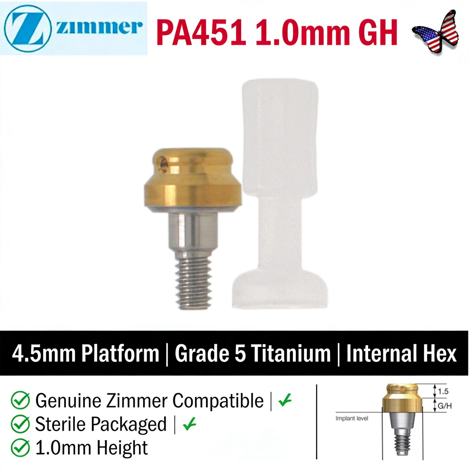 Dental Overdenture Locator Abutment Fit Zimmer/Adin/Mis Internal Hex 3.5mm/4.5mm