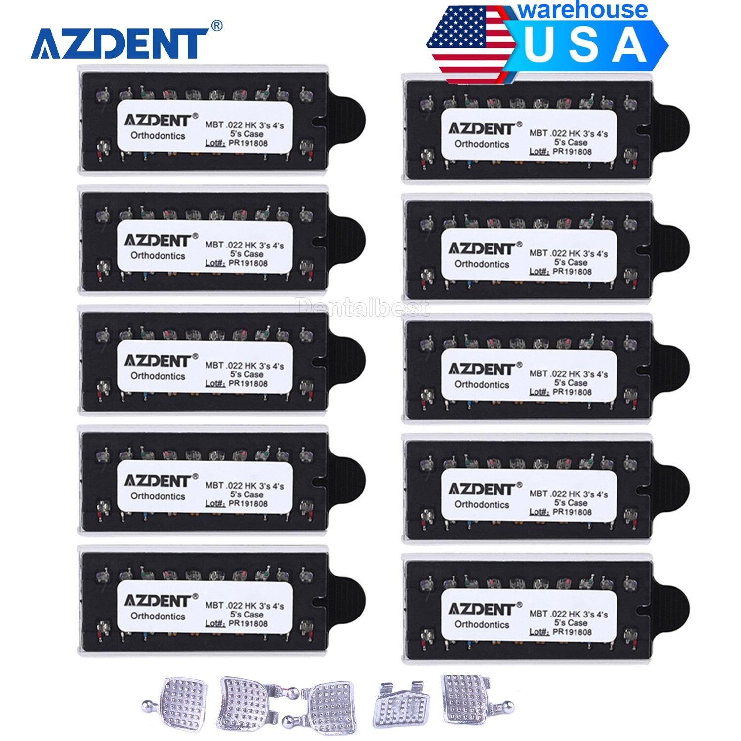 10 X AZDENT Dental Orthodontic Monoblock Bracket Braces Mini MBT.022 Hooks 345